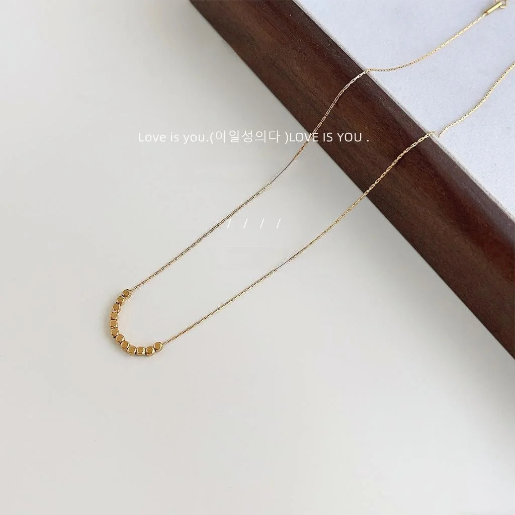 14K Gold Plated Copper Square Bead Collarbone Necklace For Women Minimalist Geometric Jewelry