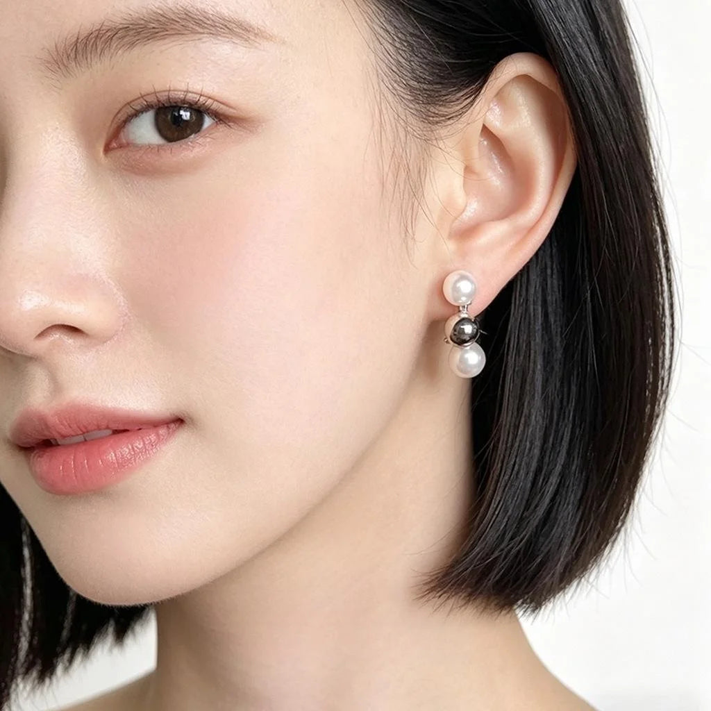Sweet Cool C-Shaped Glass Pearl Copper Hoop Earrings Geometric Minimalist Commuter Jewelry
