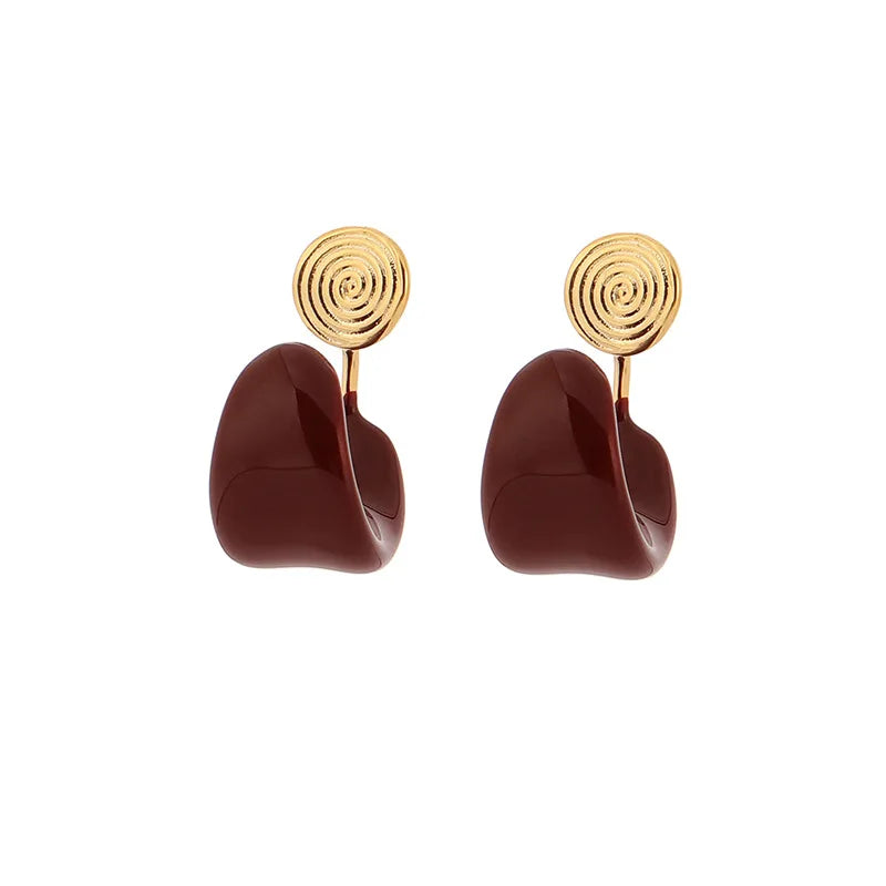 Elegant Burgundy Enamel Spiral Hoop Stud & Clip On No Piercing Chunky C Shape Alloy Ear Cuff Earrings