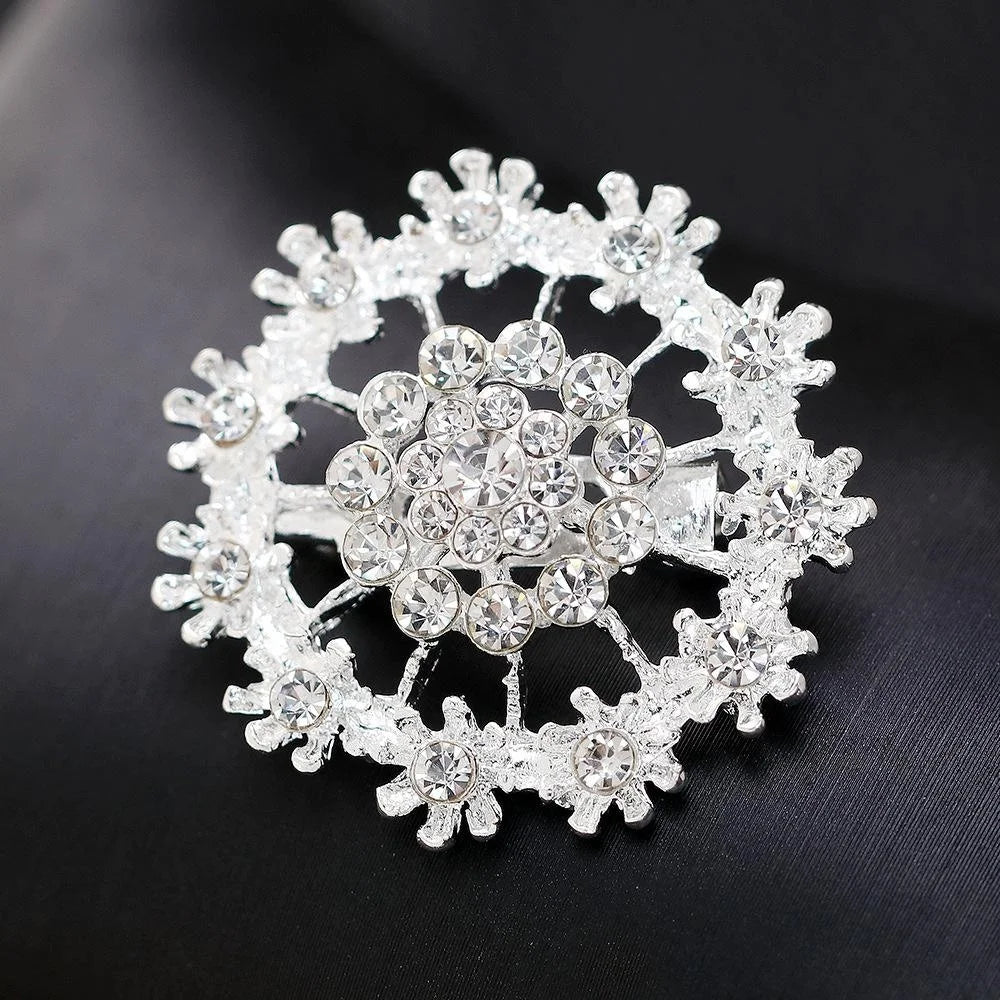 Elegant Silver Plated Rhinestone Flower Brooch For Women, Sparkling Lapel Pin Corsage Suit Accessory