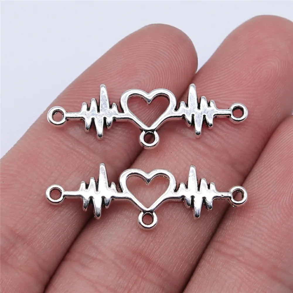 31x10mm 1.2g Antique Silver Zinc Alloy Heart Heartbeat Connector Charm for DIY Bracelet Making
