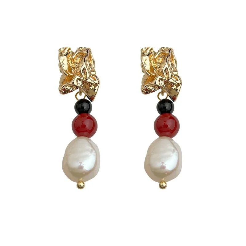 Handmade Baroque Freshwater Pearl Geometric Irregular Vintage Drop Earrings