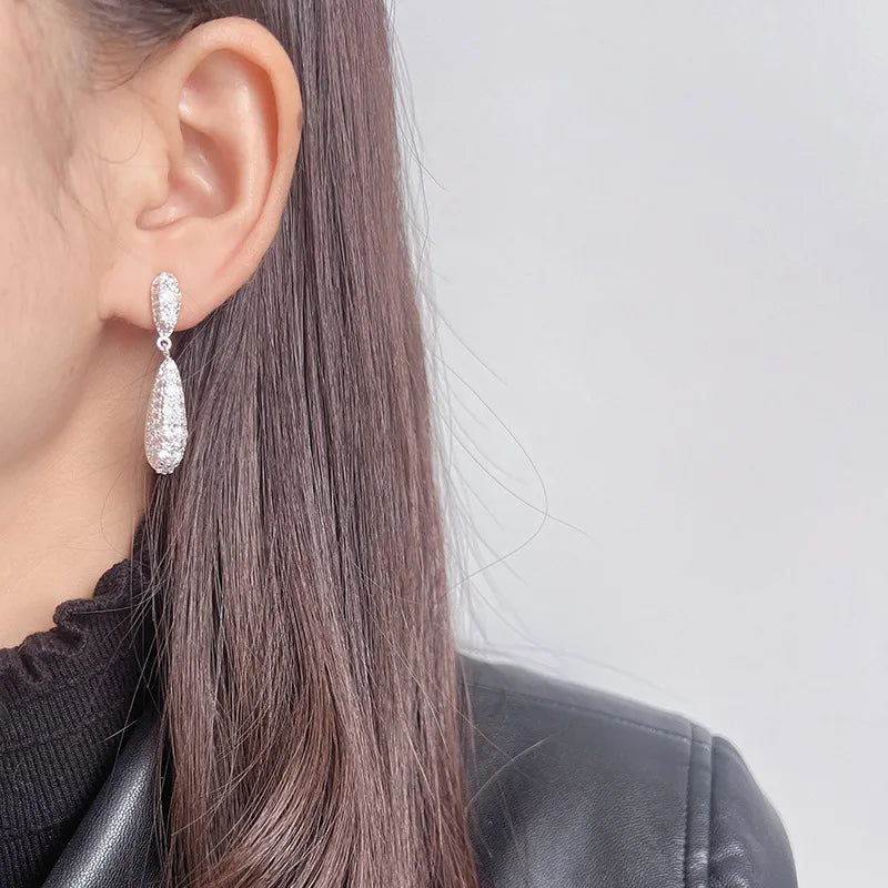 Elegant Luxury Rhinestone Teardrop Tassel Dangle Stud & Clip On No Piercing Long Bridal Earrings