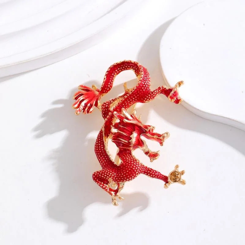 Elegant Gold Alloy Enamel Dragon Brooch, Zodiac Dragon Lapel Pin For Coat Suit Accessory Gift