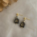 Vintage Czech Glass Geometric Square Round Handmade Drop Earrings for Women