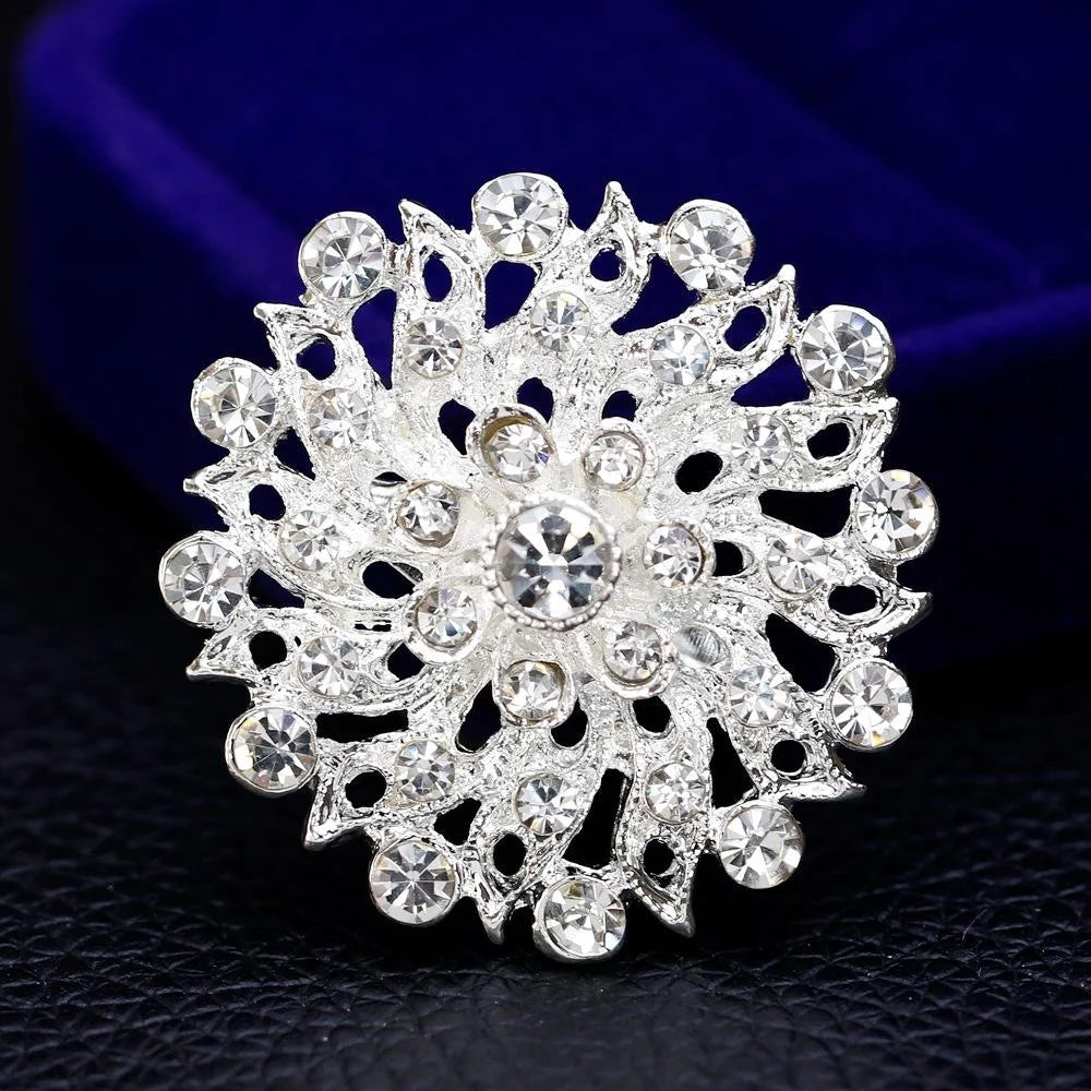 Elegant Silver Alloy Rhinestone Hollow Heart Flower Brooch For Women Lapel Pin Corsage Suit Accessory