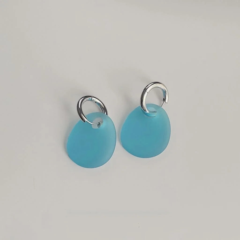 Sweet Sea Blue Frosted Acrylic Geometric Oval Drop Earrings Two Way Summer Jewelry