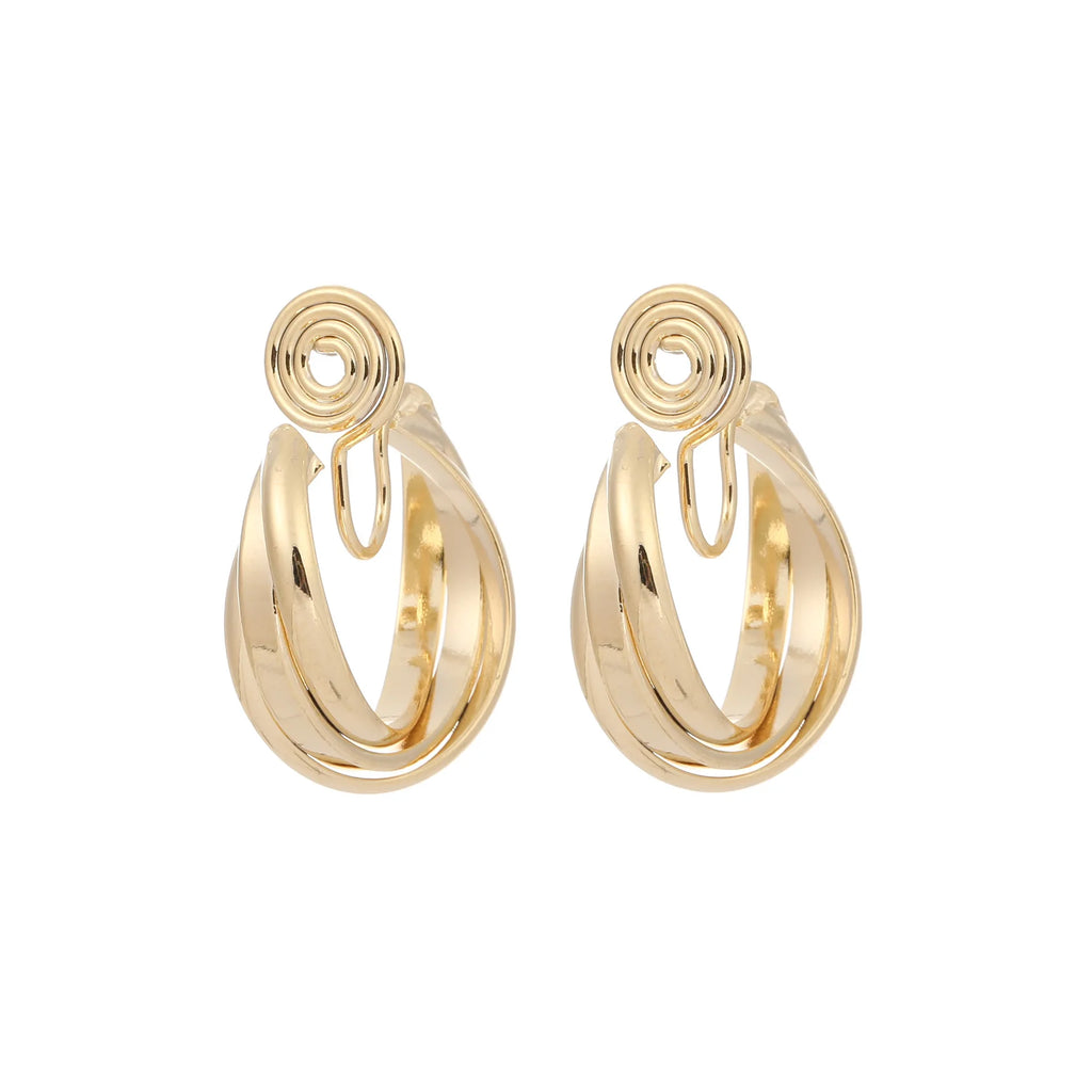 Vintage Gold Alloy Twisted Hoop Circle Stud & Clip On No Piercing Minimalist Metal Earrings