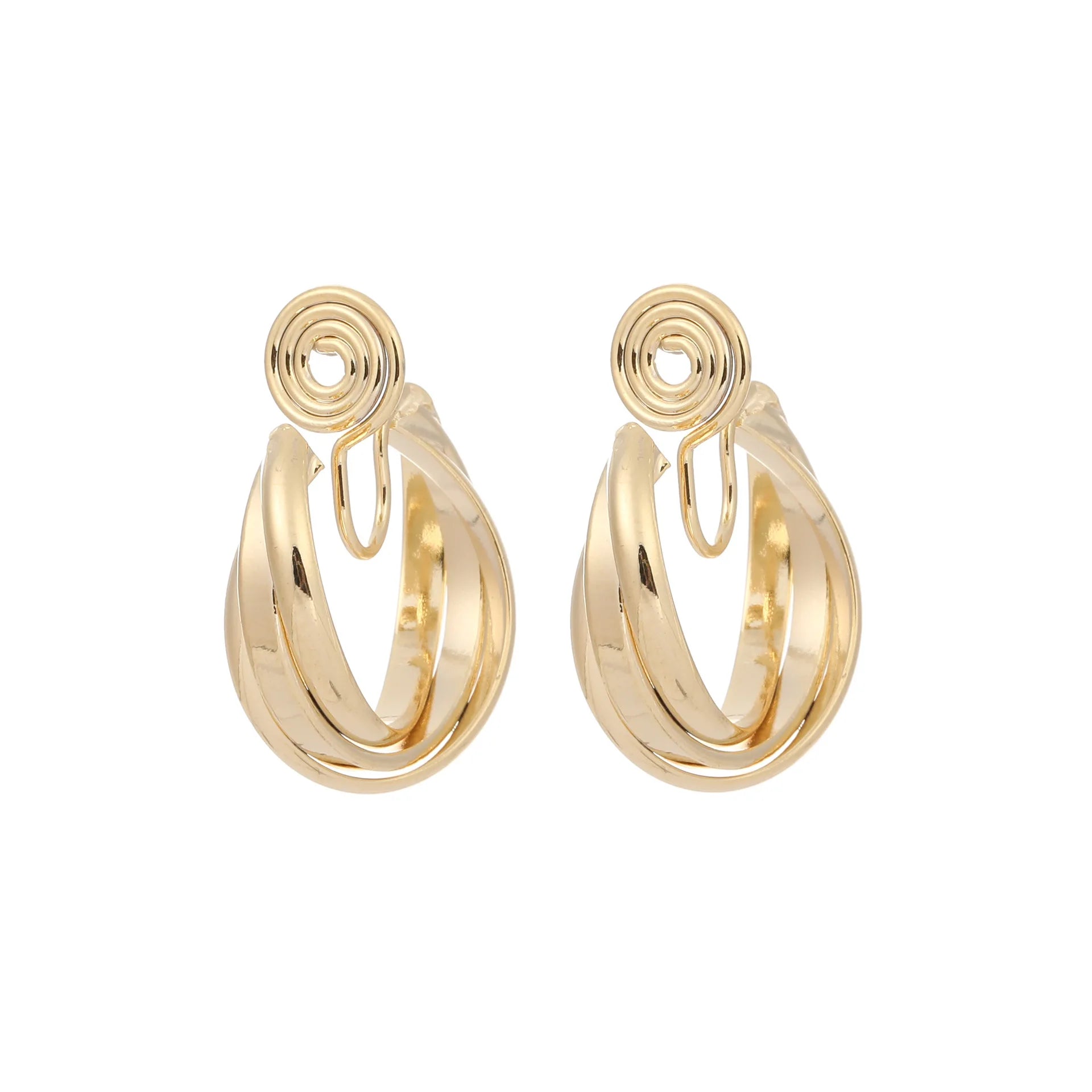 Vintage Gold Alloy Twisted Hoop Circle Stud & Clip On No Piercing Minimalist Metal Earrings