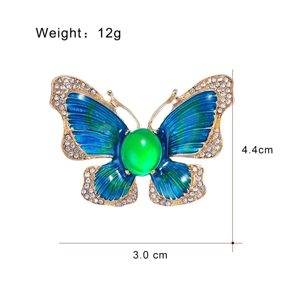 Elegant Hand Painted Enamel Butterfly Brooch With Rhinestones, Gold Alloy Lapel Pin Corsage Suit Accessory