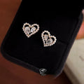 French Minimalist Heart Teardrop Zircon Stud Earrings Sweet Korean Style Copper