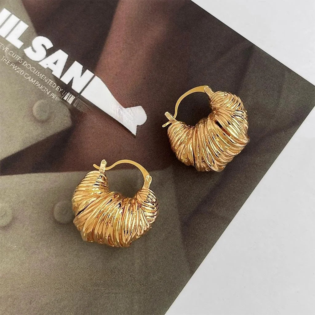 Vintage Copper Braided Thread Coil Croissant Drop Earrings Irregular Geometric Statement Jewelry