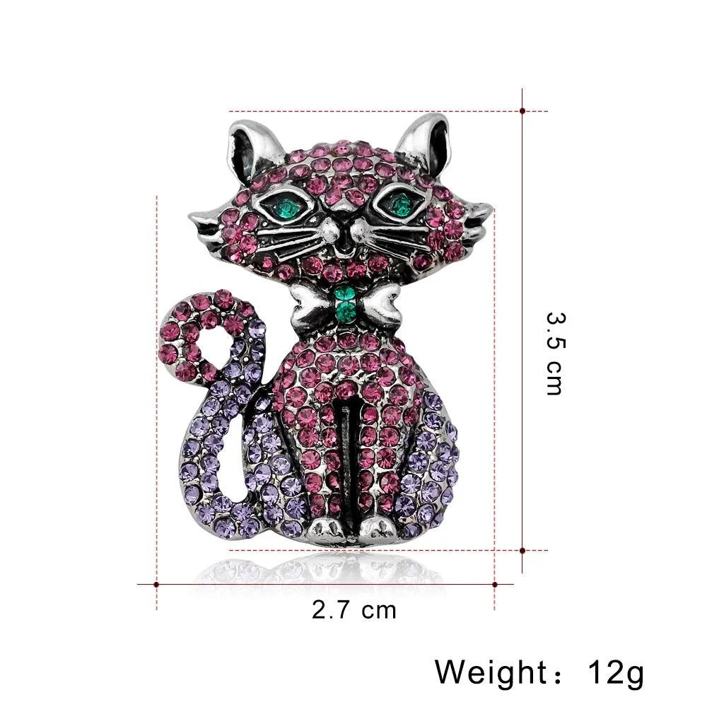 Cute Pink Rhinestone Cat Brooch Alloy Animal Lapel Pin, Elegant Corsage Suit Accessory Gift
