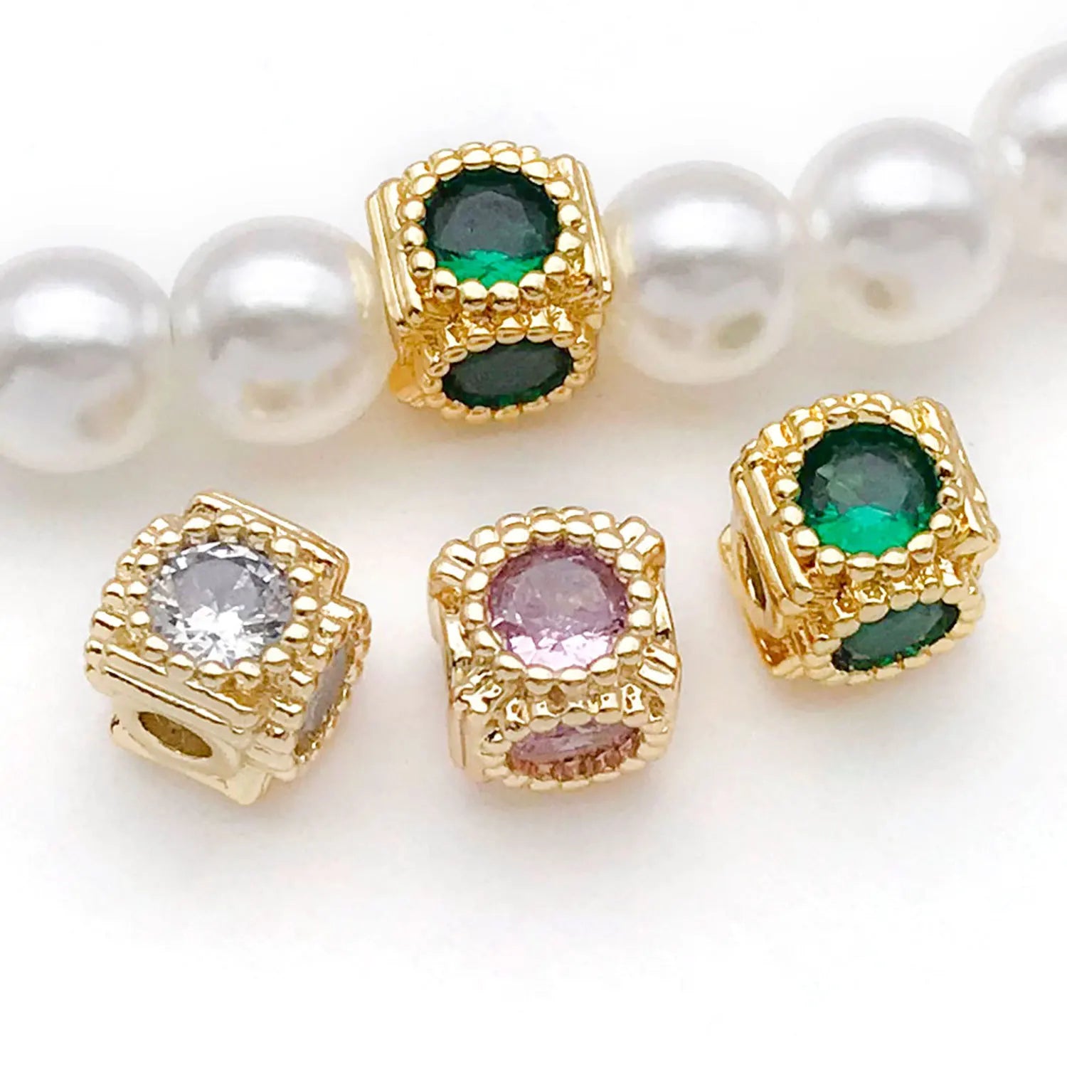 Copper Alloy 18K Gold Plated Zircon Barrel Spacer Bead for Bracelet and Jewelry Making