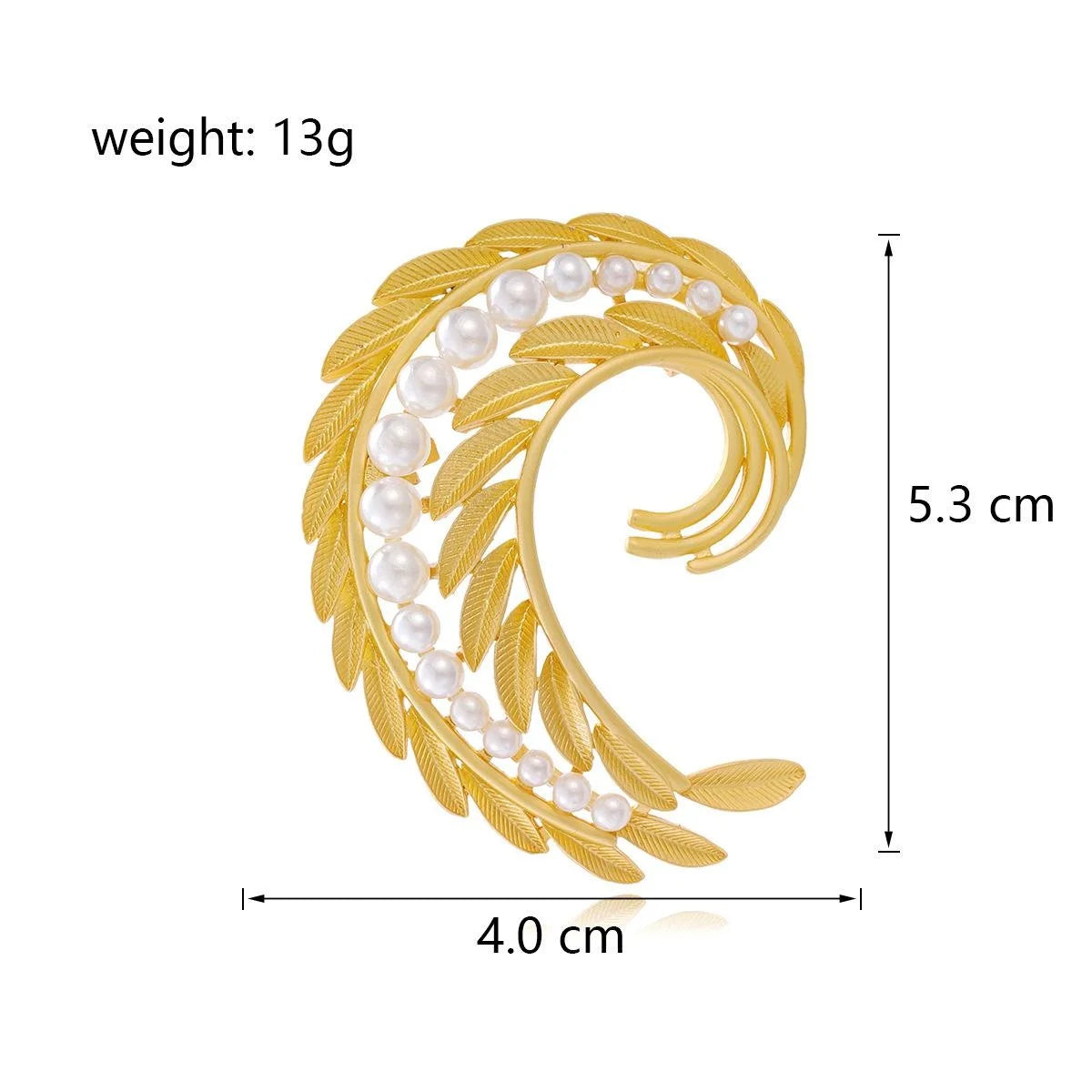 Elegant Gold Alloy Feather Heart Brooch With Faux Pearls, Women's Lapel Pin Corsage Suit Accessory Gift