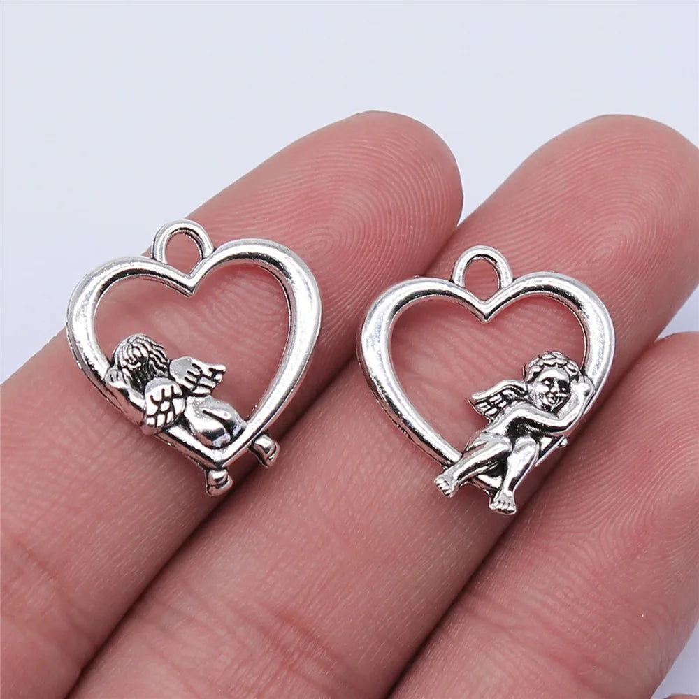 20x17mm 1.5g Multicolor Zinc Alloy Heart Angel Charm Pendant for DIY Bracelet Necklace Making