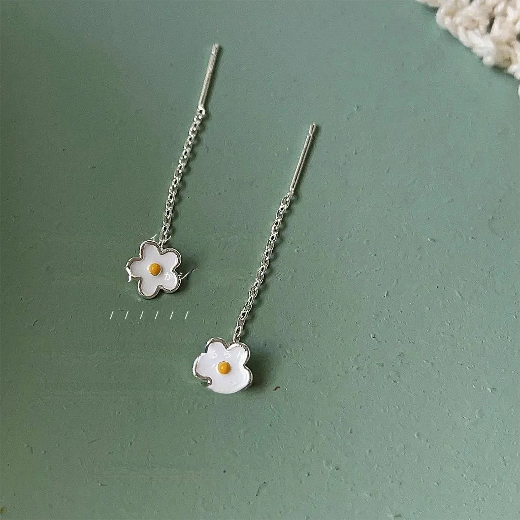 Copper Frangipani Flower Chain Tassel Drop Earrings Two Way Sweet Fresh Commuter Jewelry