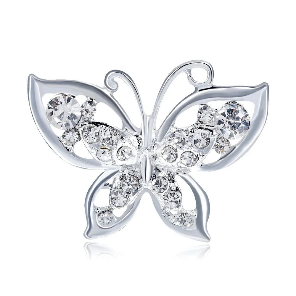 Elegant Silver Plated Rhinestone Butterfly Brooch, Korean Style Crystal Lapel Pin Corsage For Suits Gift