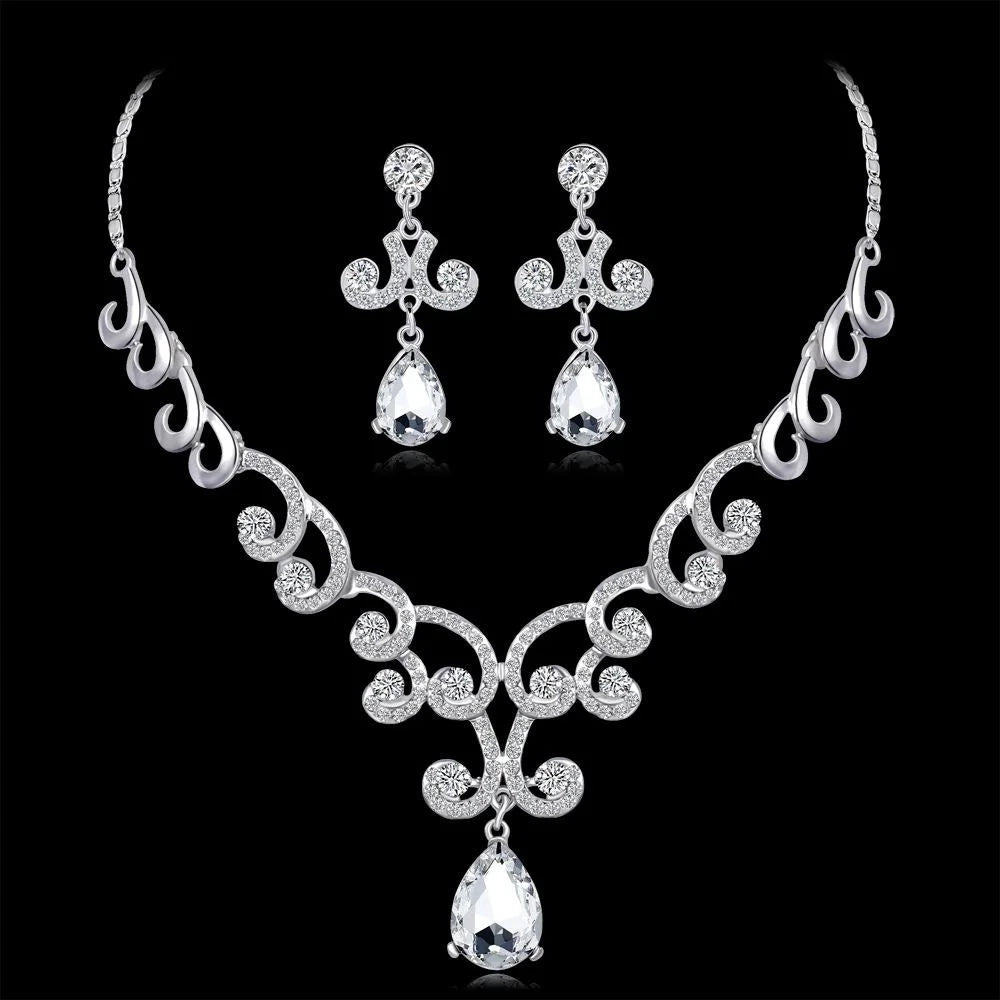 Elegant Bridal Crystal Rhinestone Alloy Necklace And Earrings Jewelry Set, Luxury Wedding Party Banquet Gift Jewelry