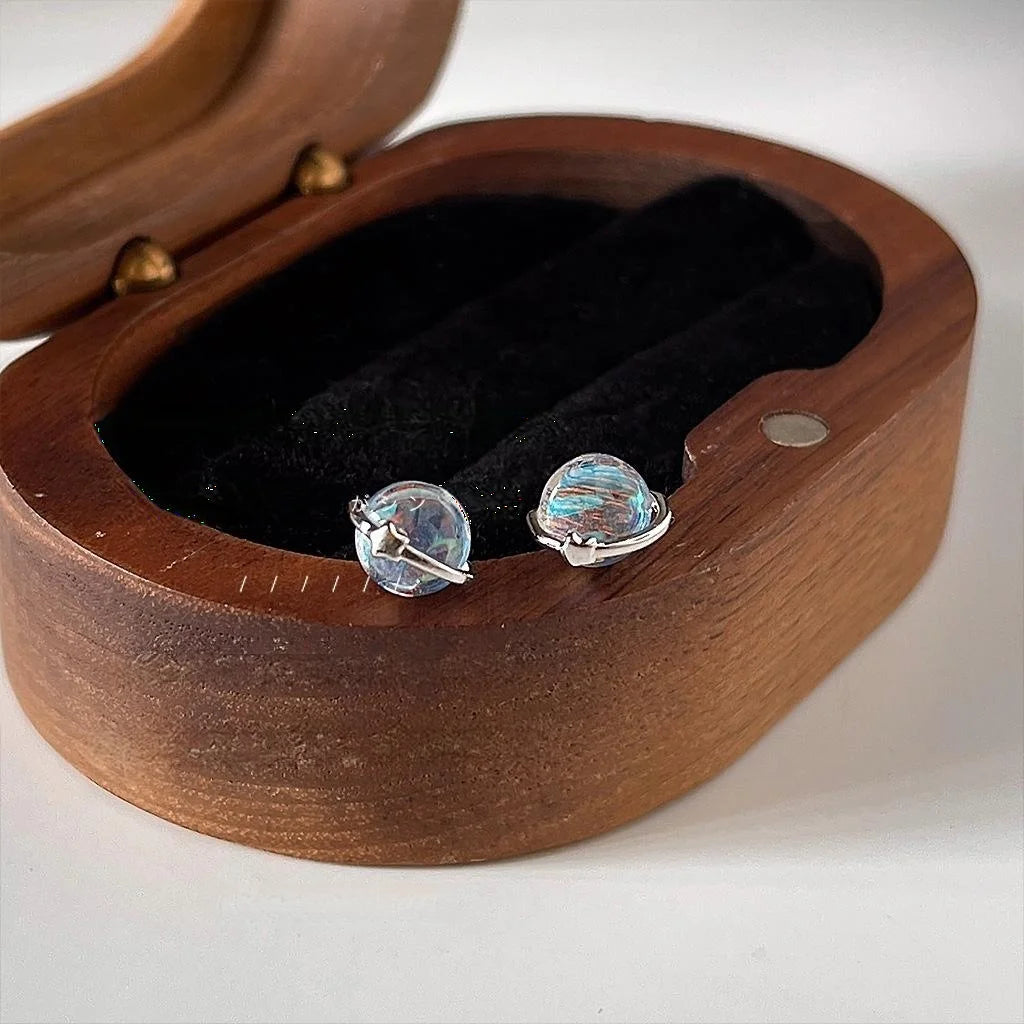 Mini Iridescent Planet Star Copper Stud Earrings With Silver Plated Pins, Style Jewelry