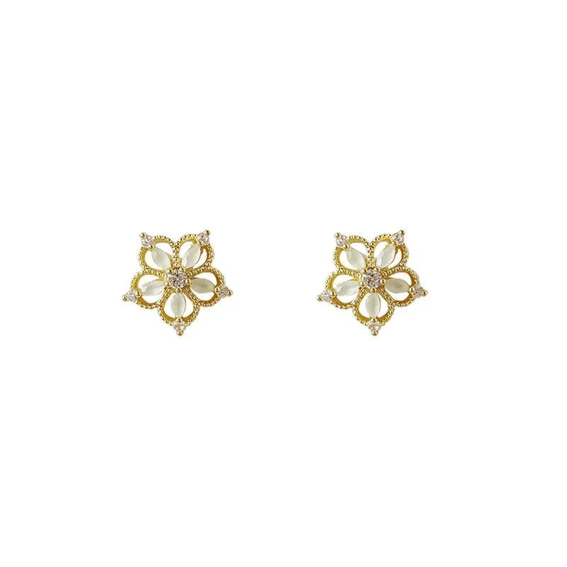 Silver Plated Copper Mini Flower Stud Earrings With Micro Pave Zircon Sweet Forest Style