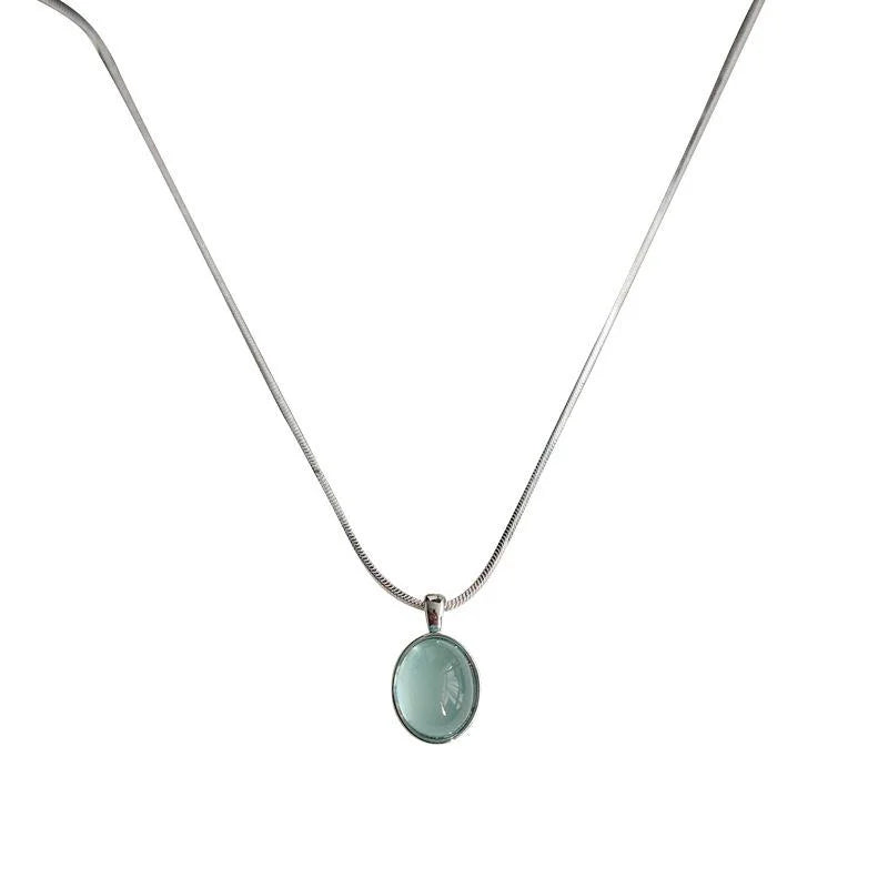 Copper Aquamarine Color Oval Geometric Necklace Elegant Transparent Collarbone Chain