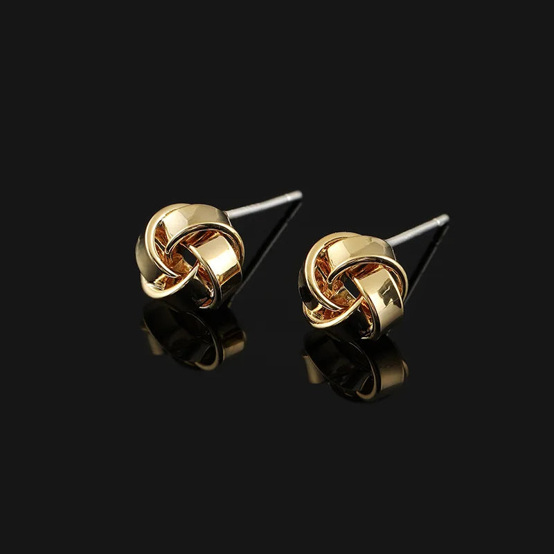 Elegant Gold Alloy Woven Knot Ball Stud & Clip On No Piercing Minimal Commuter Women's Earrings
