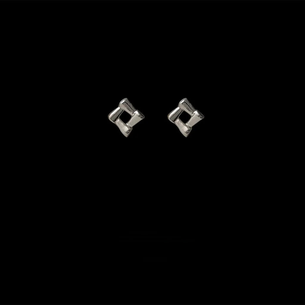 Minimalist 14K Plated Copper Hollow Diamond Geometric Stud Earrings For Commuter Style