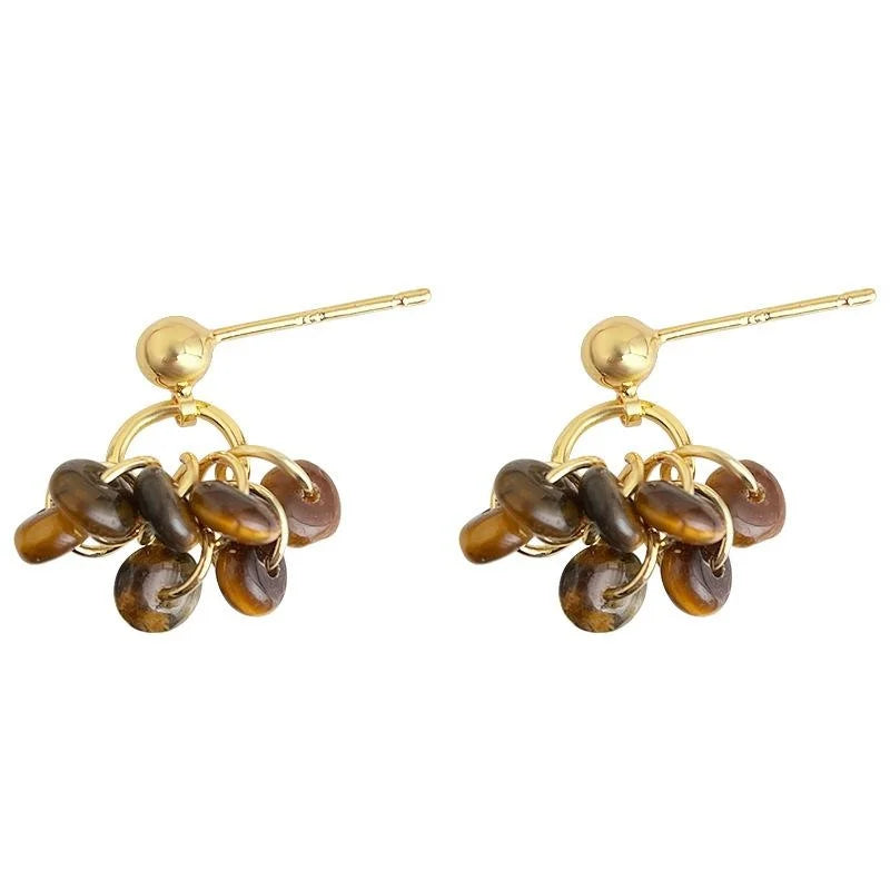 Maillard Style Natural Tiger Eye Stone Copper Tassel Drop Earrings