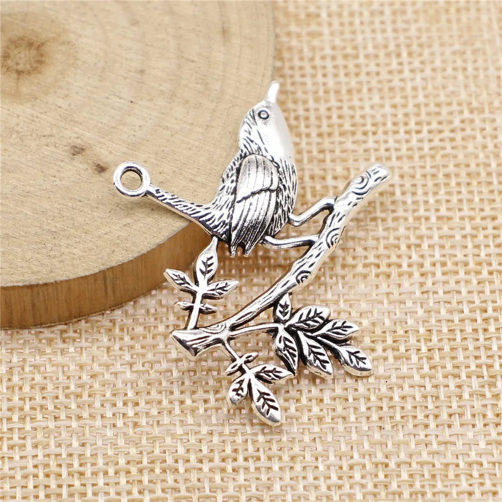 35x38mm 3.1g Antique Silver Zinc Alloy Tree Branch Bird Charm Pendant for Necklace Making