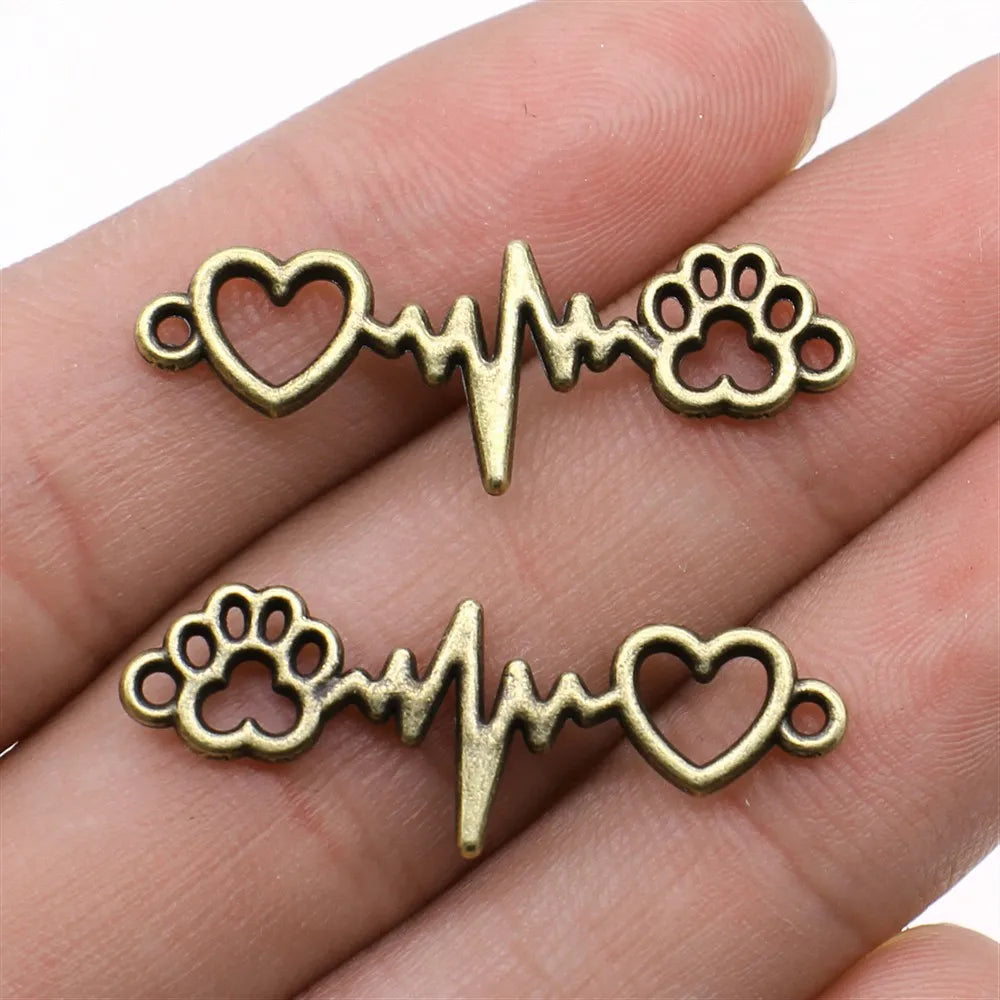12x34mm 1.4g Multicolor Zinc Alloy Heart Paw ECG Dog Connector Charm for DIY Bracelet Jewelry Making