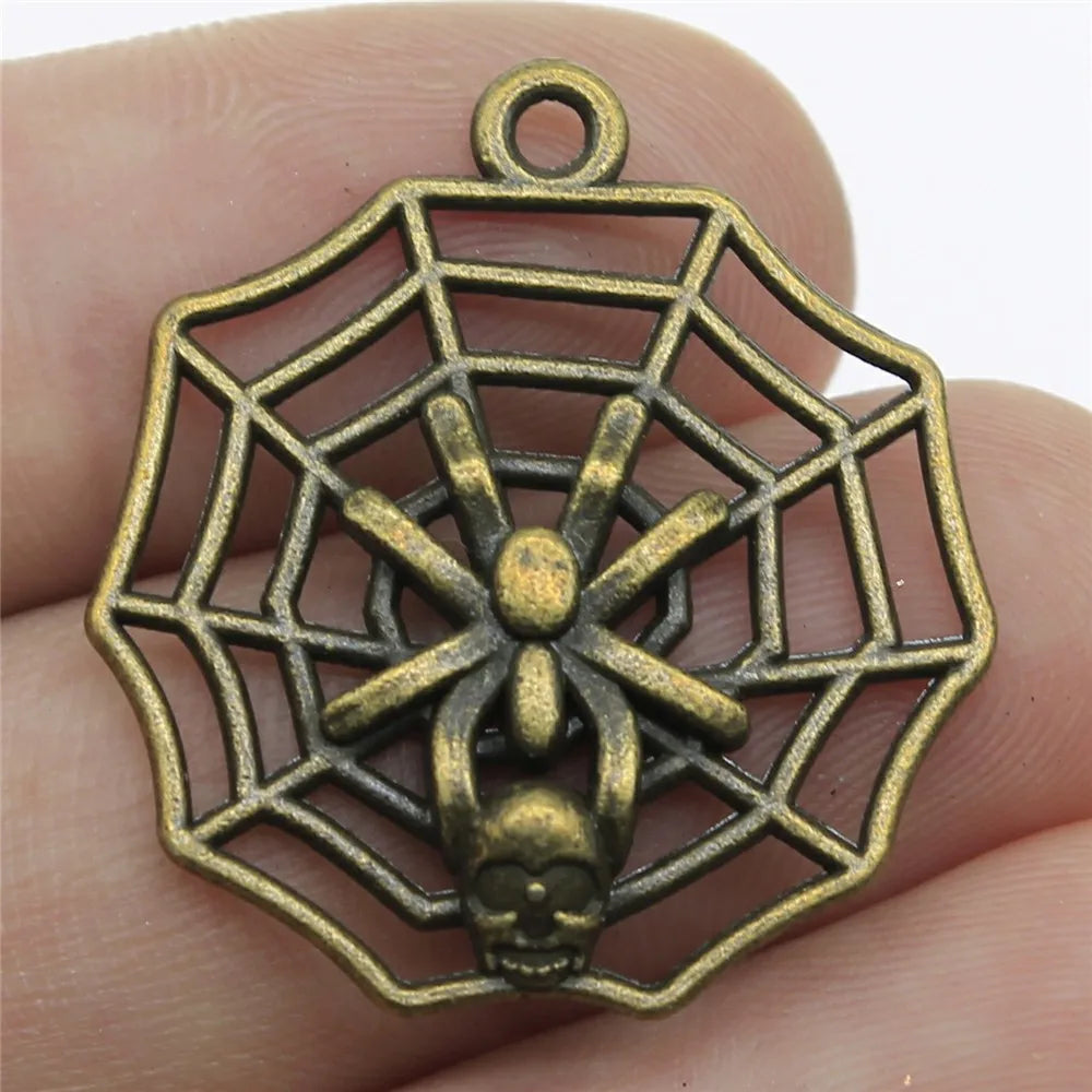 29x26mm 2.9g Multicolor Zinc Alloy Skull Spider Spider Web Charm Pendant for Halloween Jewelry Making