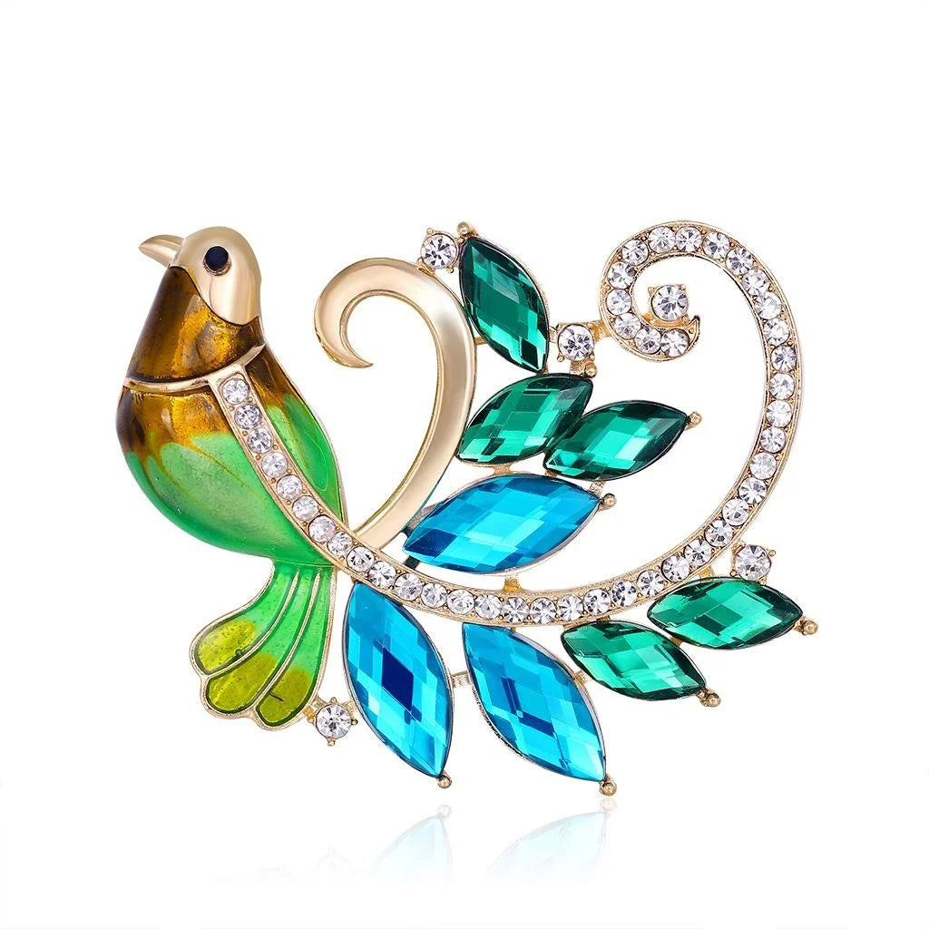 Elegant Green Phoenix Bird Brooch With Rhinestone Enamel Alloy Lapel Pin Corsage For Evening Dress Gift