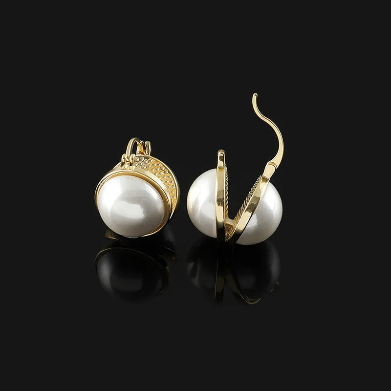 Vintage Spiral Disc Double Sided Pearl Alloy Stud & Clip On No Piercing Commuter Hoop Earrings