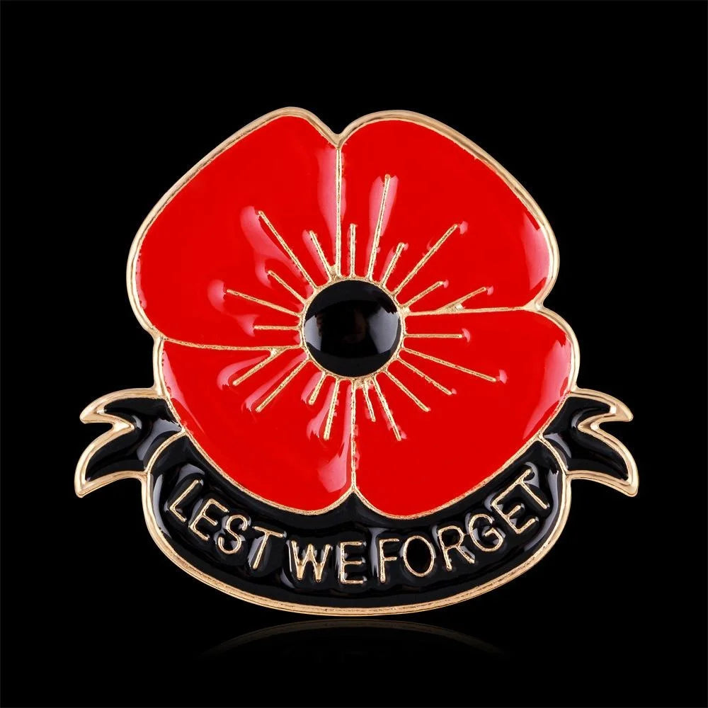 Elegant Red Poppy Enamel Alloy Brooch With Rhinestone Accent, Remembrance Flower Lapel Pin Suit Gift