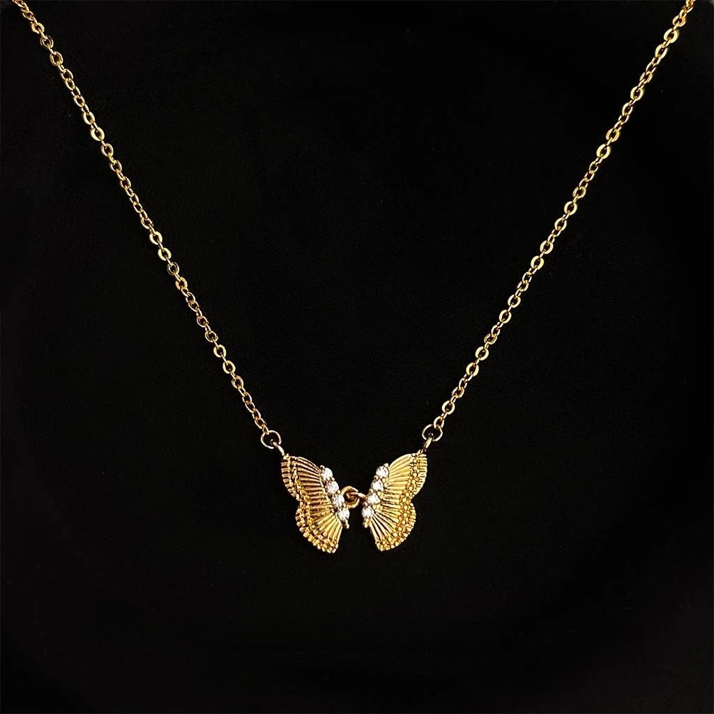 Minimalist 18K Real Gold Plated Copper Micro Pave Zircon Butterfly Collarbone Necklace