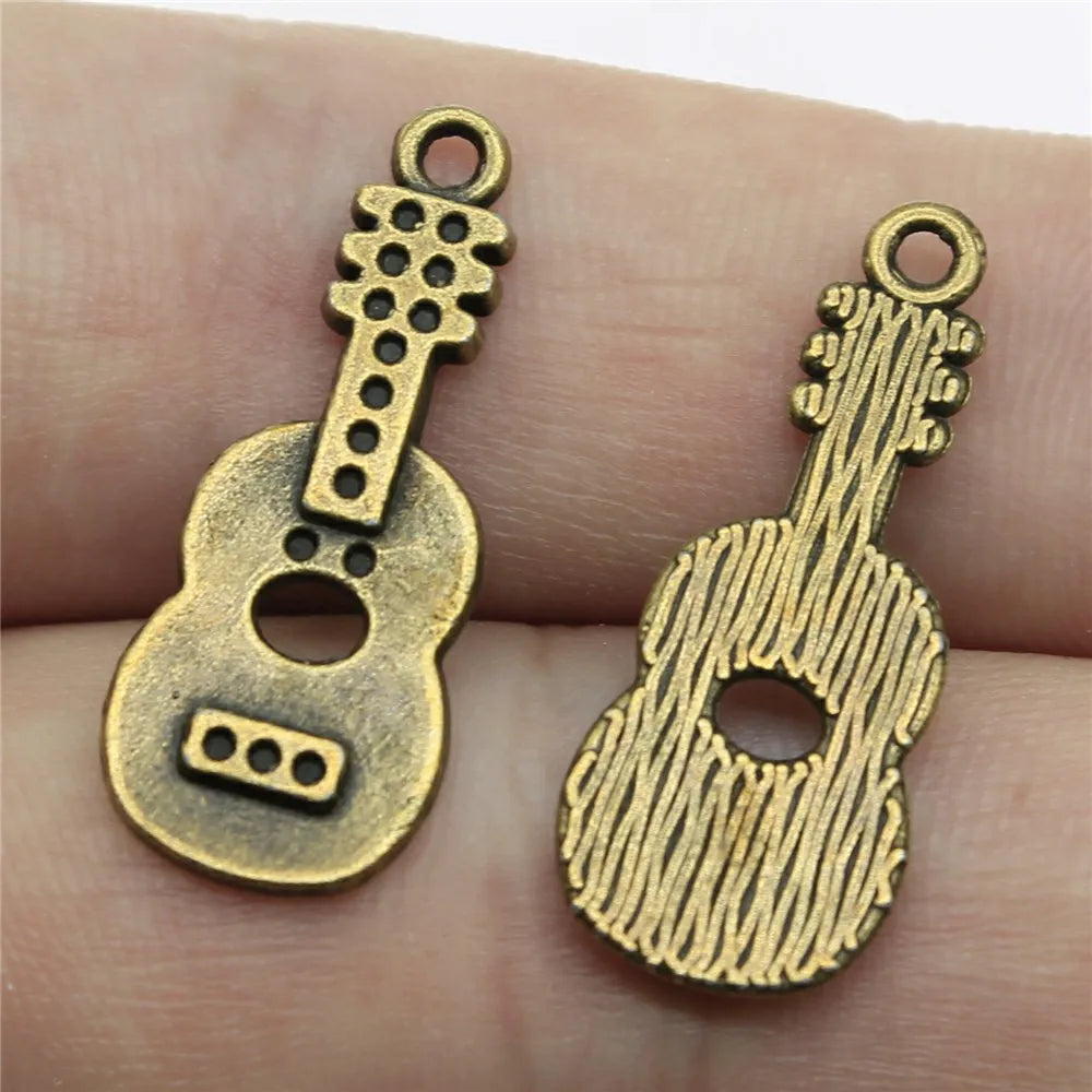 26x11mm 1.3g Multicolor Zinc Alloy Guitar Charm Pendant for DIY Music Theme Bracelet Necklace