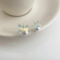 Original Sweet Asymmetric Bow Enamel Painted Pearl Copper Stud Earrings