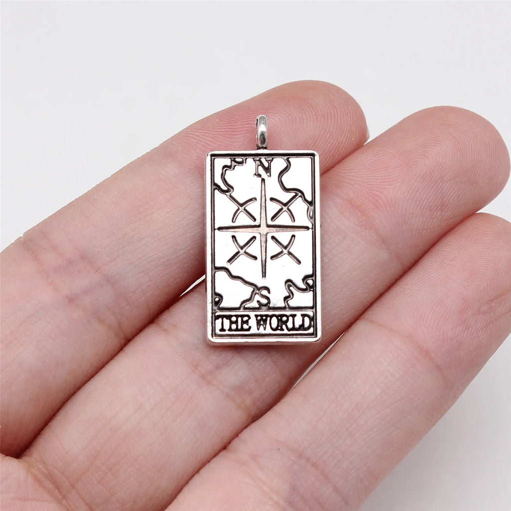 26x13mm 2.8g Zinc Alloy Tarot Card Sun Moon Star World Fortune Charm Pendant for DIY Necklace Jewelry