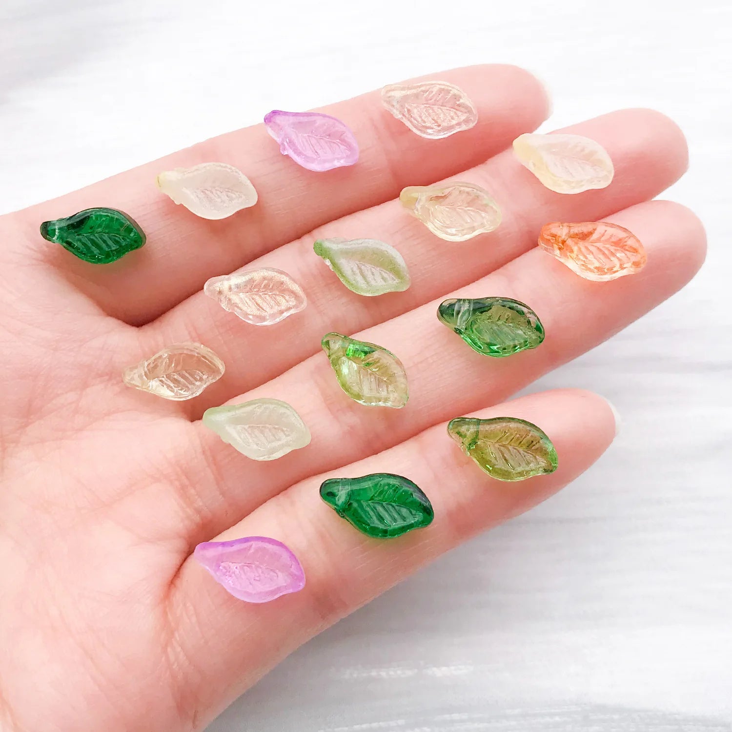 Translucent Green Czech Glass Leaf Loose Beads for Bracelet and Necklace Jewelry Making