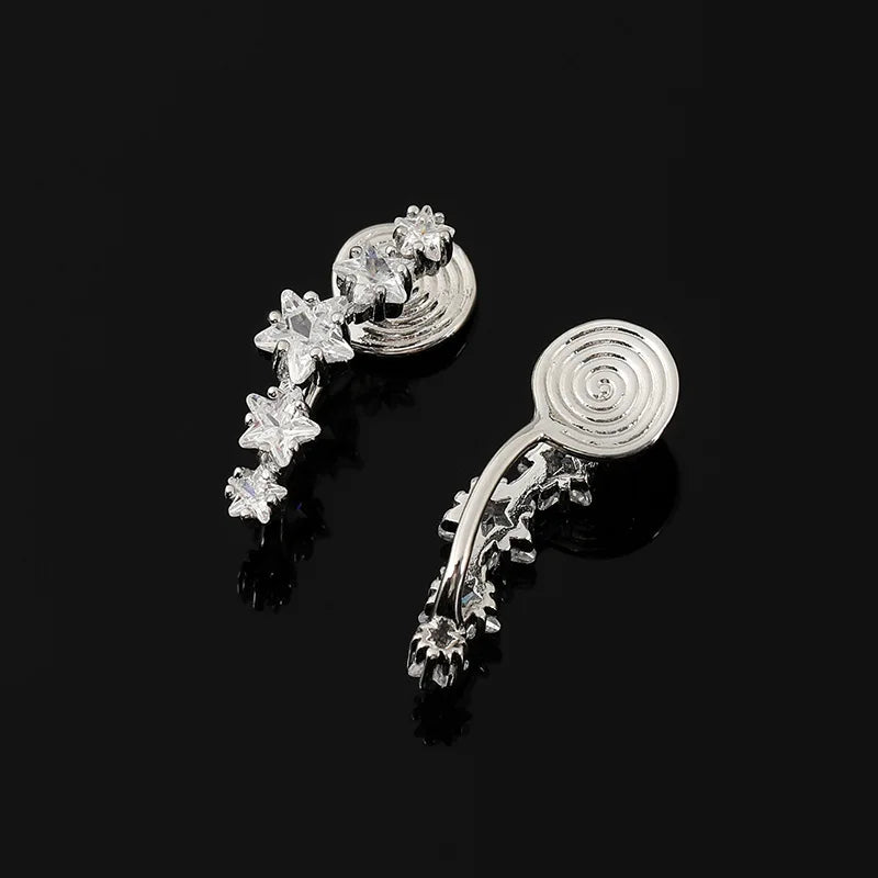 Elegant Starburst Zircon Ear Cuff Stud & Clip On No Piercing Spiral Hoop Fashion Earrings