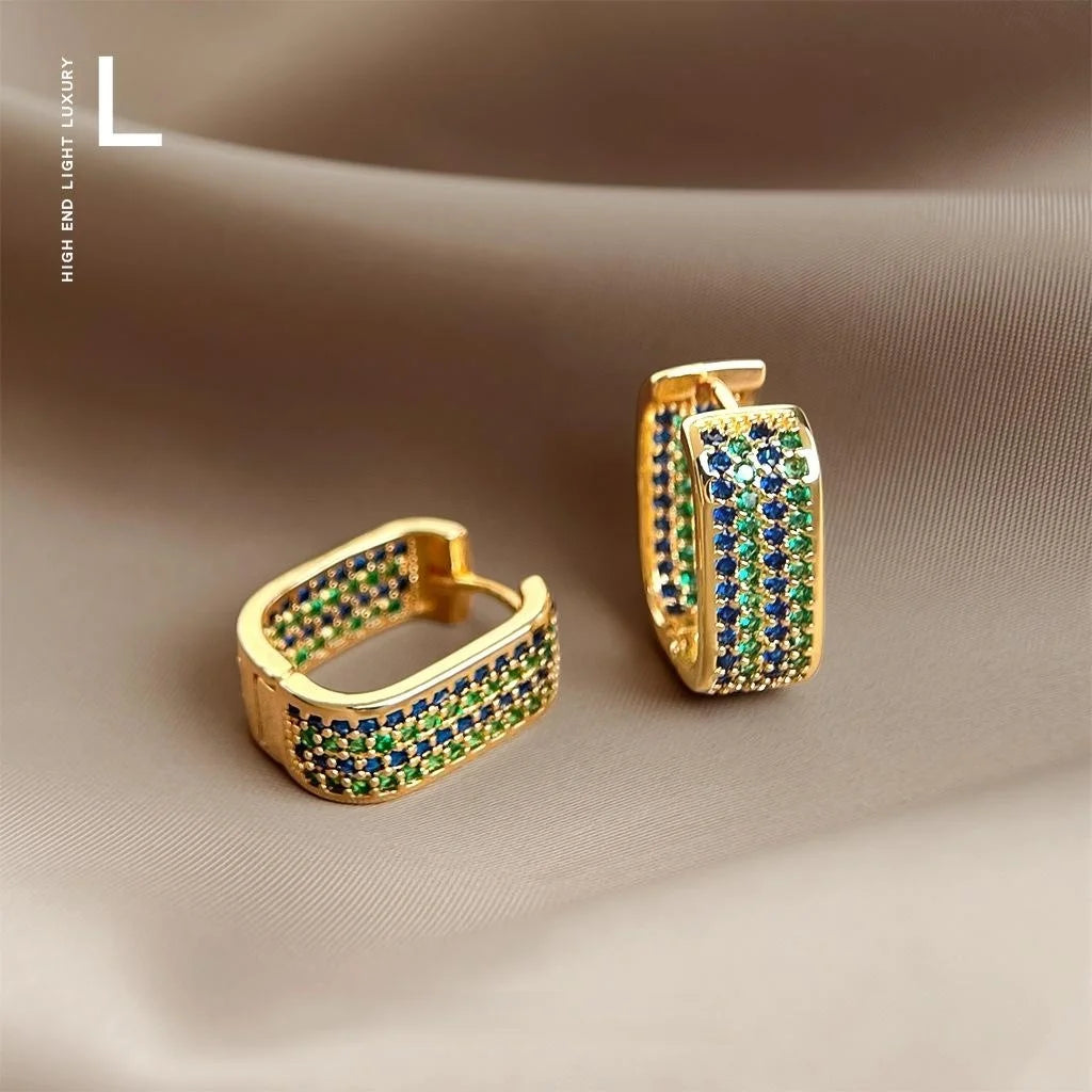 Old Money Style Geometric Square Zircon Hoop Drop Earrings Copper