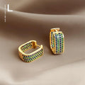 Old Money Style Geometric Square Zircon Hoop Drop Earrings Copper