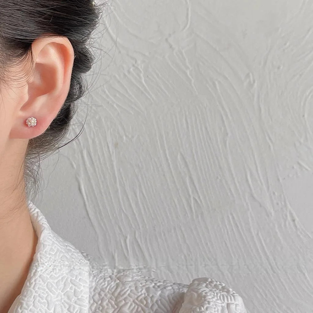 Mini 14K Gold Plated Copper Pearl Ball Stud Earrings, Minimalist Geometric Everyday Jewelry