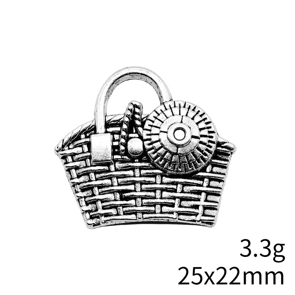 25x22mm 3.3g Antique Silver Zinc Alloy Flower Basket Charm Pendant for DIY Handmade Jewelry