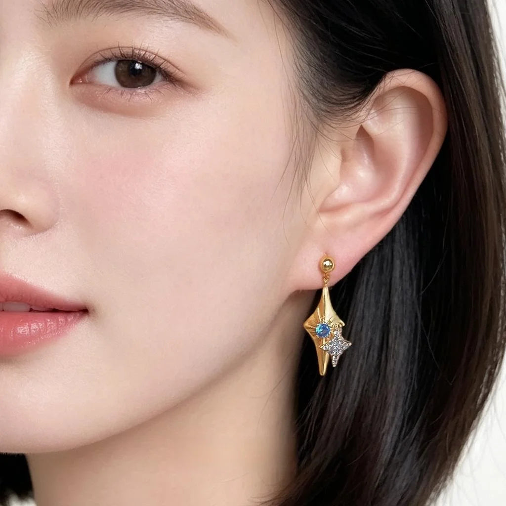 Eco Copper Six And Eight Point Star Drop Earrings Original Luxury Niche Fashion Jewelry