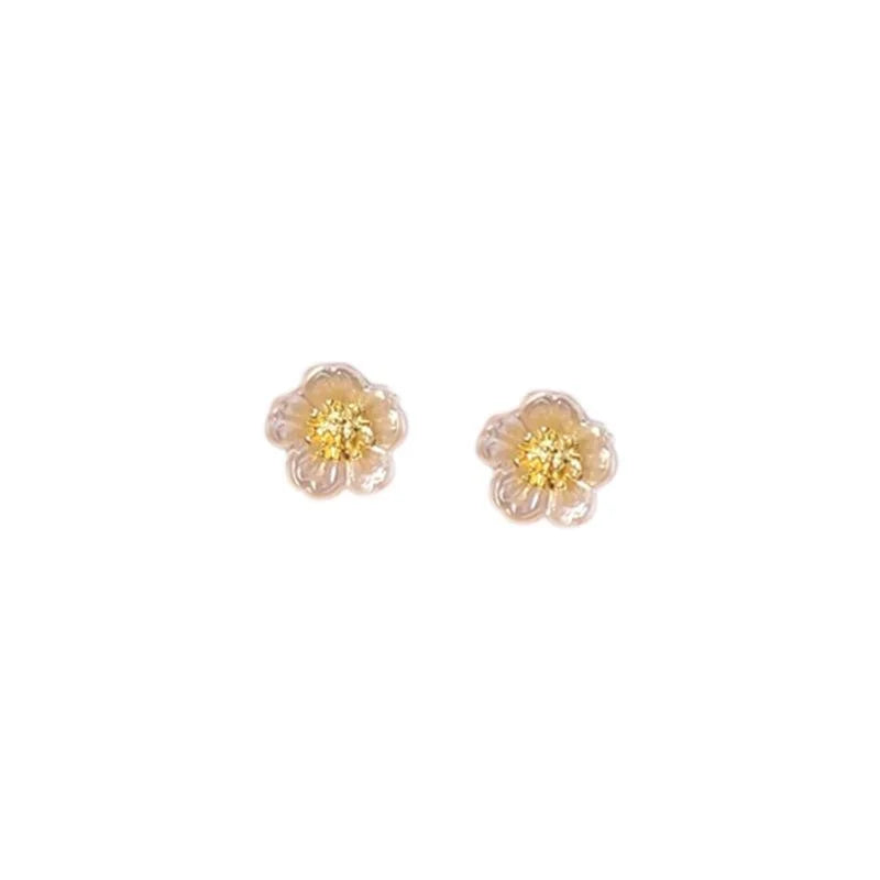 Mini Fresh Resin Flower Stud Earrings With Silver Plated Pins, Simple Petal Daily Jewelry