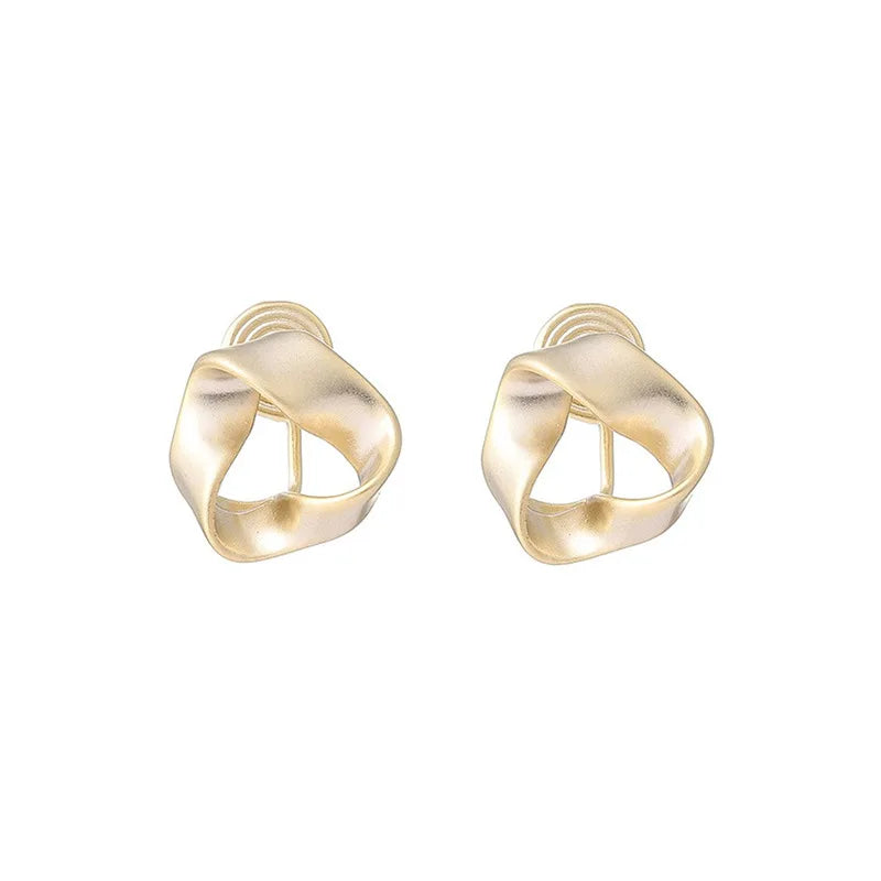 Vintage Matte Gold Alloy Twisted Triangle Hoop Stud & Clip On No Piercing French Elegant Earrings