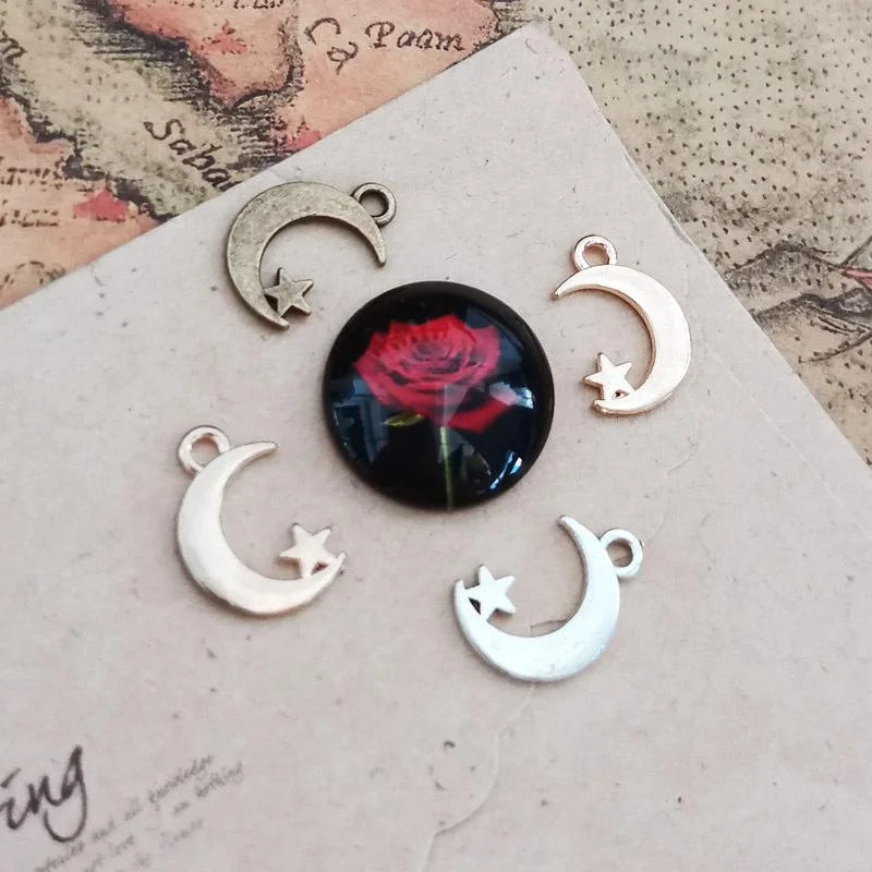 17x11MM Zinc Alloy Moon Double Sided Charm Pendant for DIY Necklace Bracelet Jewelry Making