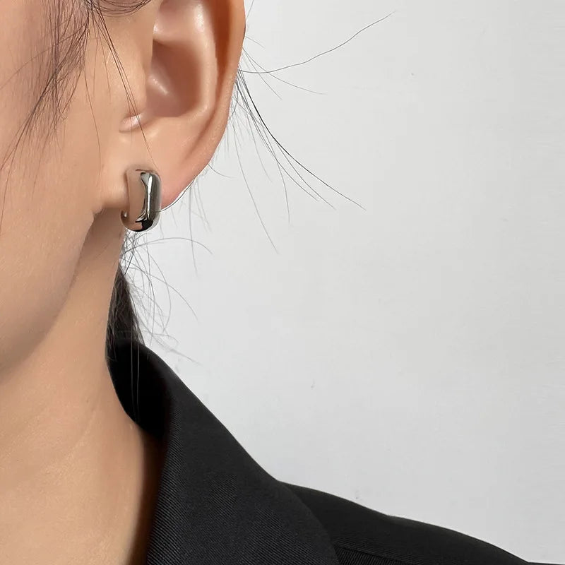 Elegant Silver Alloy Spiral Disc Chunky Small Hoop Stud & Clip On No Piercing Commuter Minimalist Earrings